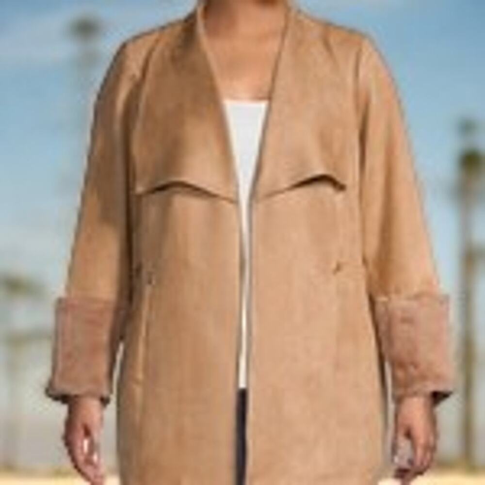 Carmen Marc Tan Vegan Faux Suede Fur Unlined Jacket ~ size 1X Plus, RETAIL $108
